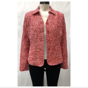 Appleseed's Red Pink Button Front Novelty Collared Boucle Tweed Jacket